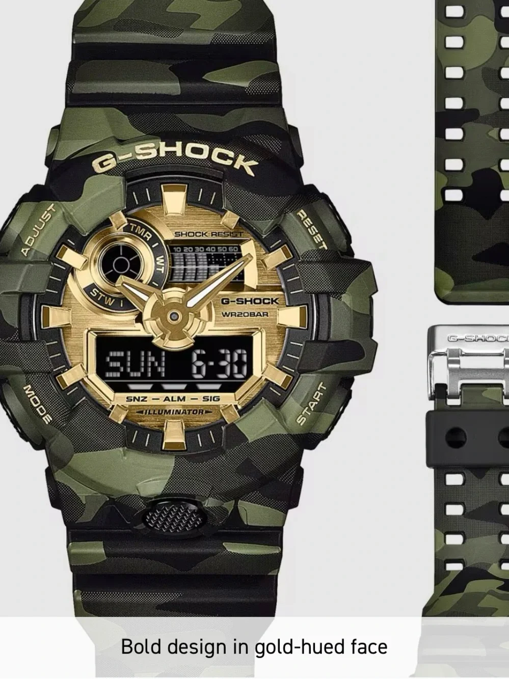 G-Shock Green Camouflage and Gold Digital-Analog Watch